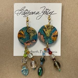 Hand painted map earrings w/beads. Light to wear-1 of a kind globe painting fun